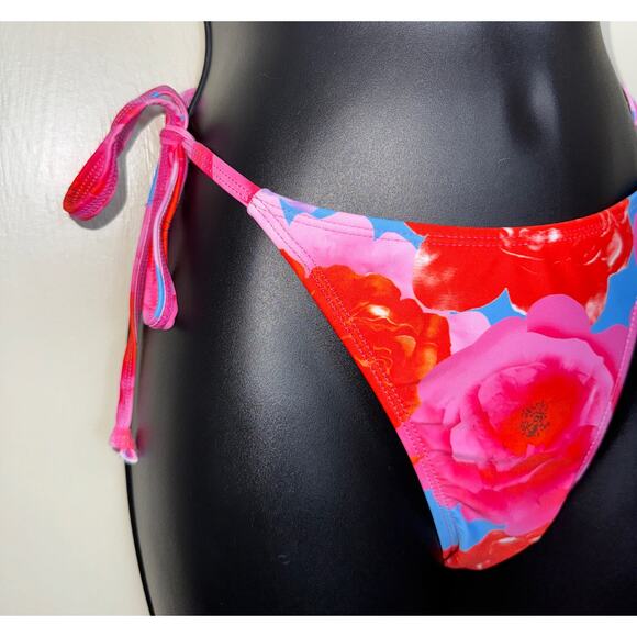 New Medium Red Pink Adjustable Bikini Swimsuit Set Retro Triangle Padded Halter - Picture 5 of 7